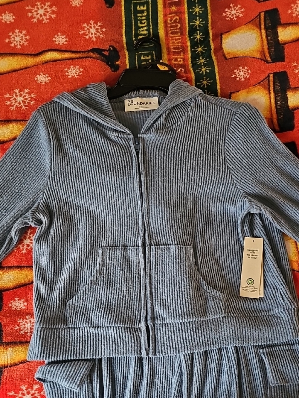 No Boundaries Light Blue Ribbed Zip Hoodie Track Set